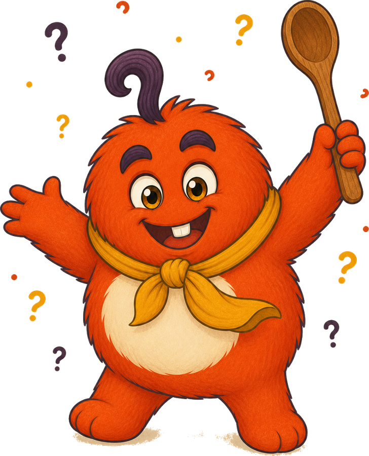 Smearny surrounded by falling question marks